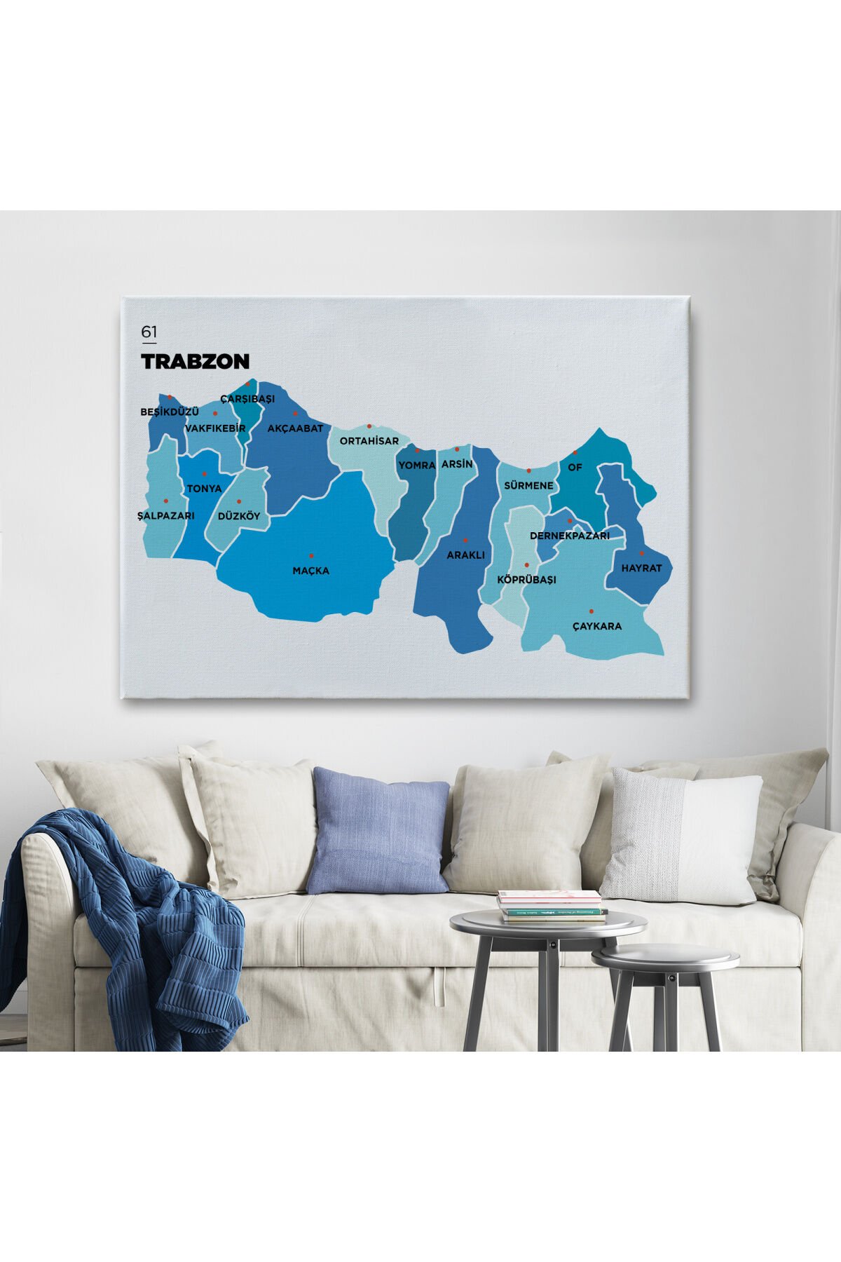 Trabzon İli ve İlçeler Haritası Dekoratif Kanvas Tablo 1471