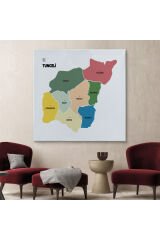 Tunceli İli ve İlçeler Haritası Dekoratif Kanvas Tablo 1473