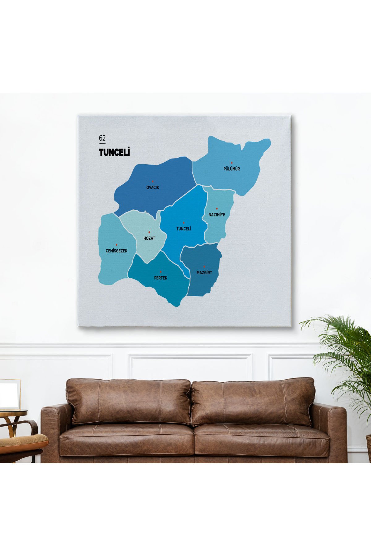 Tunceli İli ve İlçeler Haritası Dekoratif Kanvas Tablo 1474
