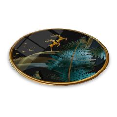Gold Geyikler Yuvarlak Cam Tablo | Hediyelik, Dekoratif, Ofis, Mutfak