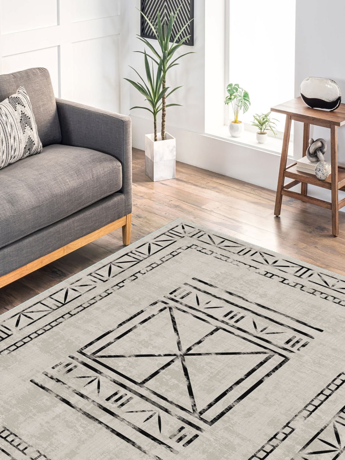 Vintage Desenli Halı, Pamuk Dokuma Pamuklu Taban Dekoratif Halı Kilim 22 - 60 x 100