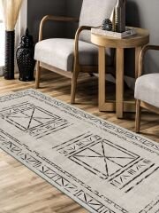Vintage Desenli Halı, Pamuk Dokuma Pamuklu Taban Dekoratif Halı Kilim 22 - 60 x 100