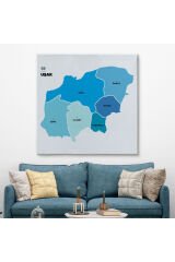 Uşak İli ve İlçeler Haritası Dekoratif Kanvas Tablo 1477