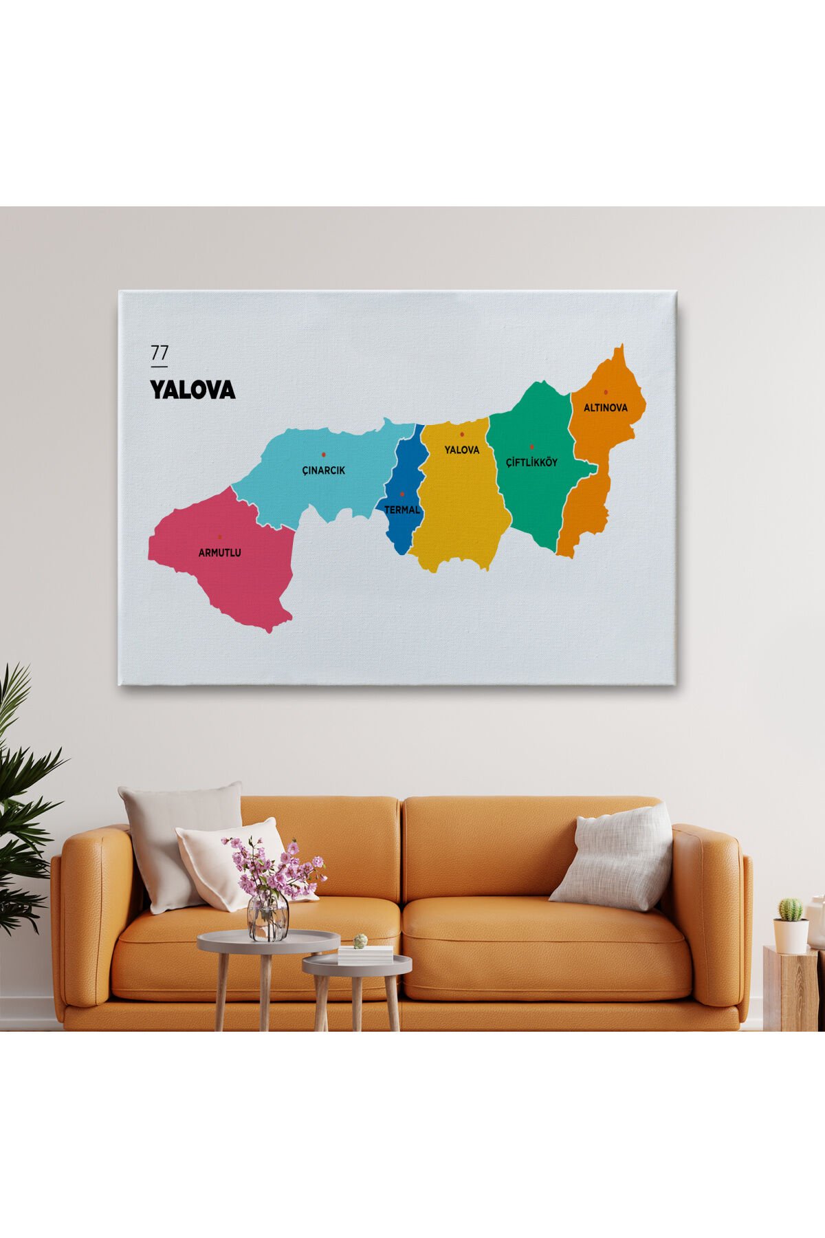 Yalova İli ve İlçeler Haritası Dekoratif Kanvas Tablo 1481