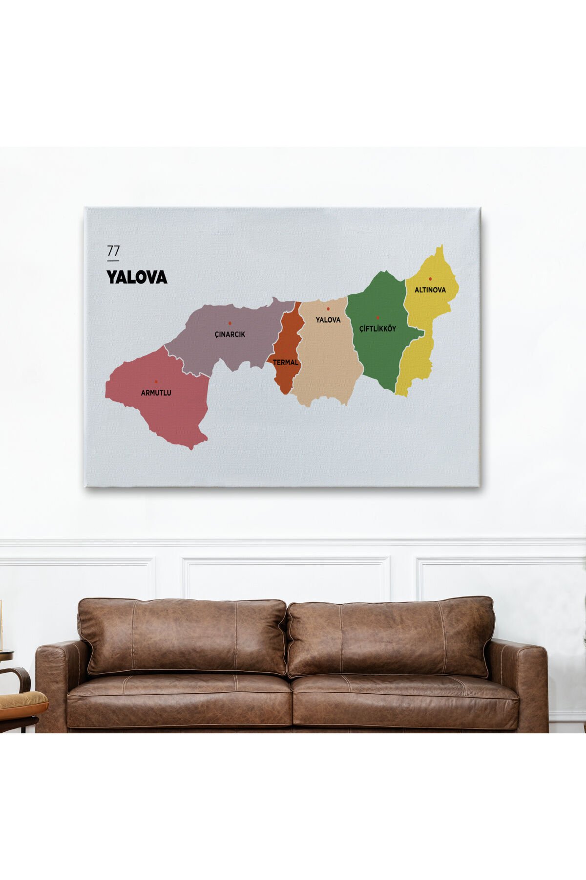 Yalova İli ve İlçeler Haritası Dekoratif Kanvas Tablo 1482