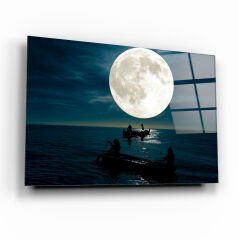 Gece Manzara Cam Tablo Özel Tasarım Ofis, Mutfak Çocuk Odası, Salon Dekorasyon