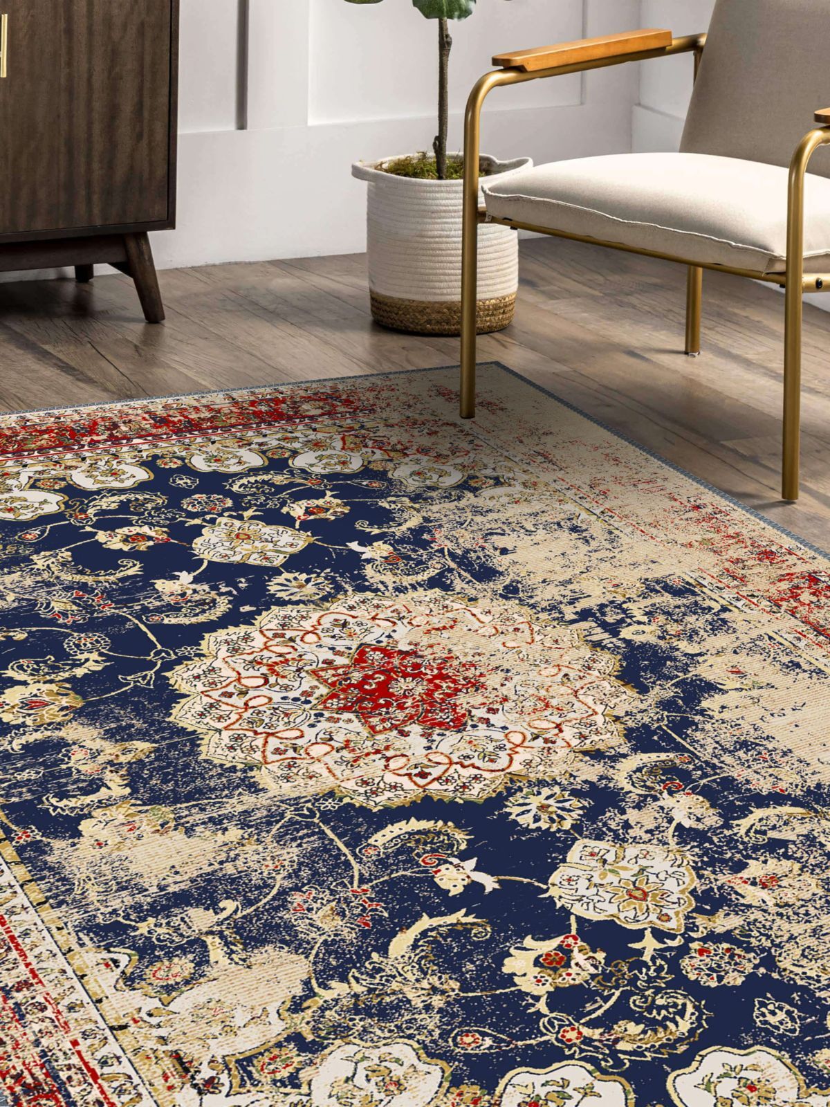 Vintage Desenli Halı, Pamuk Dokuma Pamuklu Taban Dekoratif Halı Kilim 42 - 60 x 100
