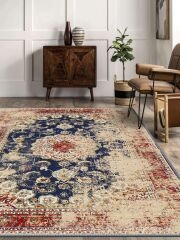 Vintage Desenli Halı, Pamuk Dokuma Pamuklu Taban Dekoratif Halı Kilim 42 - 60 x 100