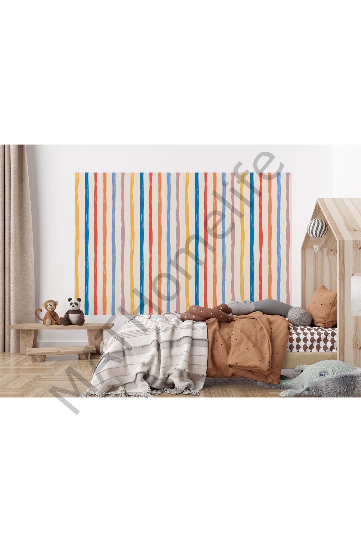Renkli Çizgiler Desenli Çocuk Odası Duvar Kağıdı-5768