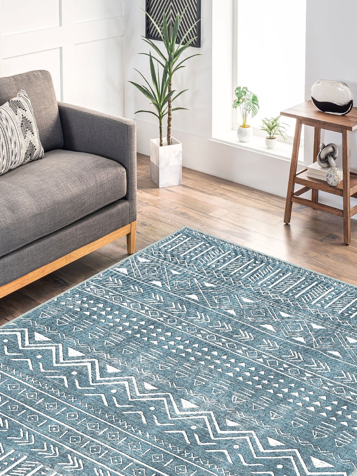 Vintage Desenli Halı, Pamuk Dokuma Pamuklu Taban Dekoratif Halı Kilim 46 - 60 x 100