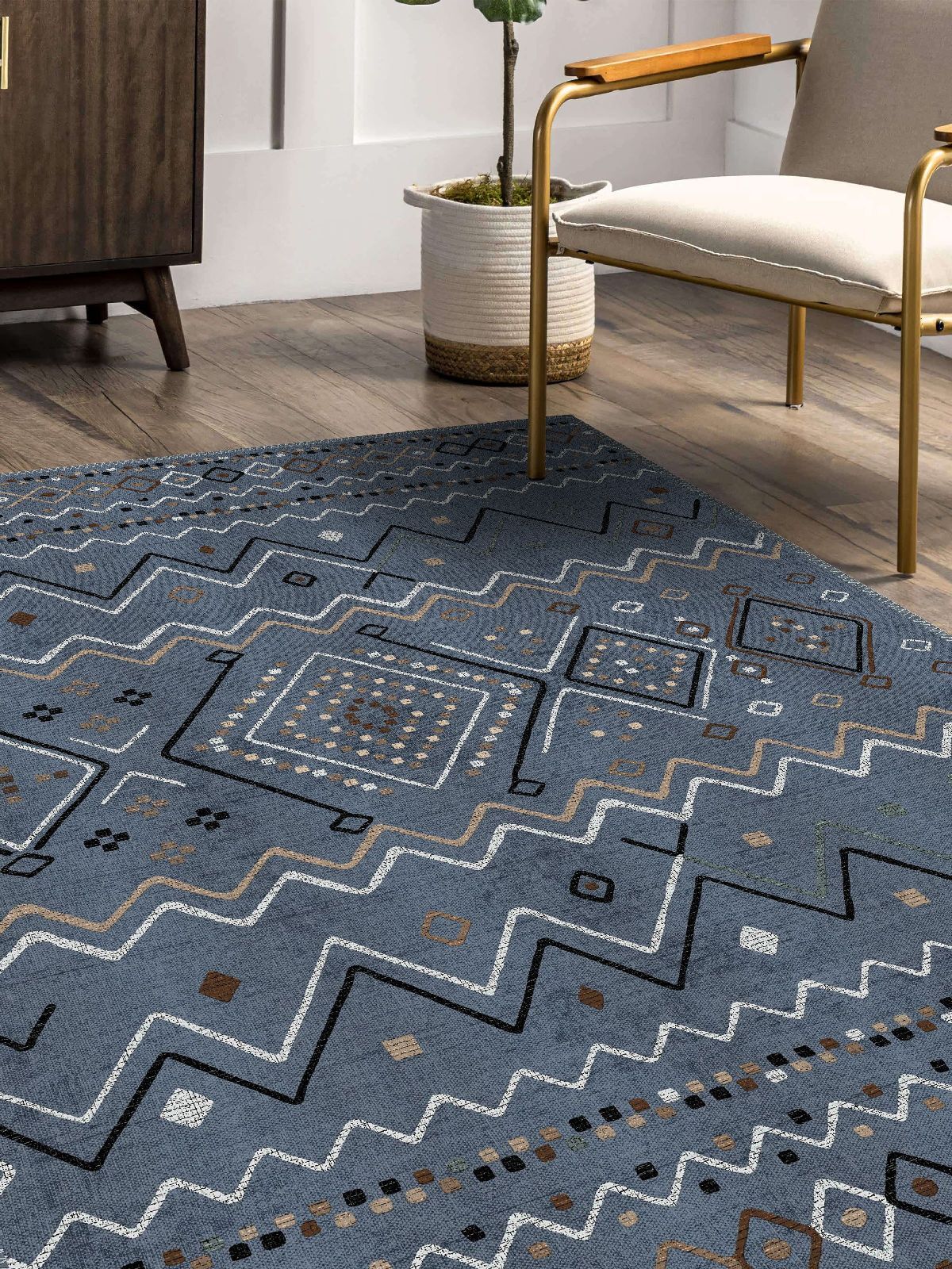 Vintage Desenli Halı, Pamuk Dokuma Pamuklu Taban Dekoratif Halı Kilim 51 - 60 x 100