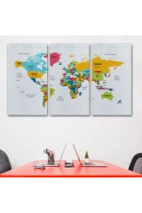 Türkçe Dünya Haritası Dekoratif Kanvas Tablo Ülke ve Başkentli 1542