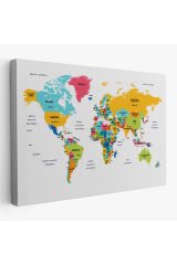 Türkçe Dünya Haritası Dekoratif Kanvas Tablo Ülke ve Başkentli 1542