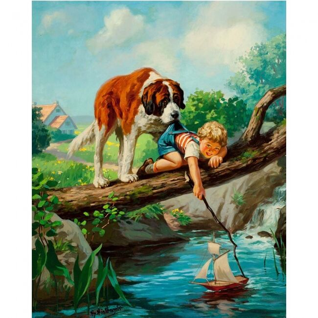 Kanvas Köpek ve Çocuğun Dostluğu Rulo