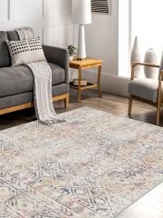 Vintage Desenli Halı, Pamuk Dokuma Pamuklu Taban Dekoratif Halı Kilim 86 - 60 x 100