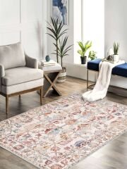 Vintage Desenli Halı, Pamuk Dokuma Pamuklu Taban Dekoratif Halı Kilim 88 - 60 x 100