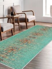 Vintage Desenli Halı, Pamuk Dokuma Pamuklu Taban Dekoratif Halı Kilim 89 - 60 x 100