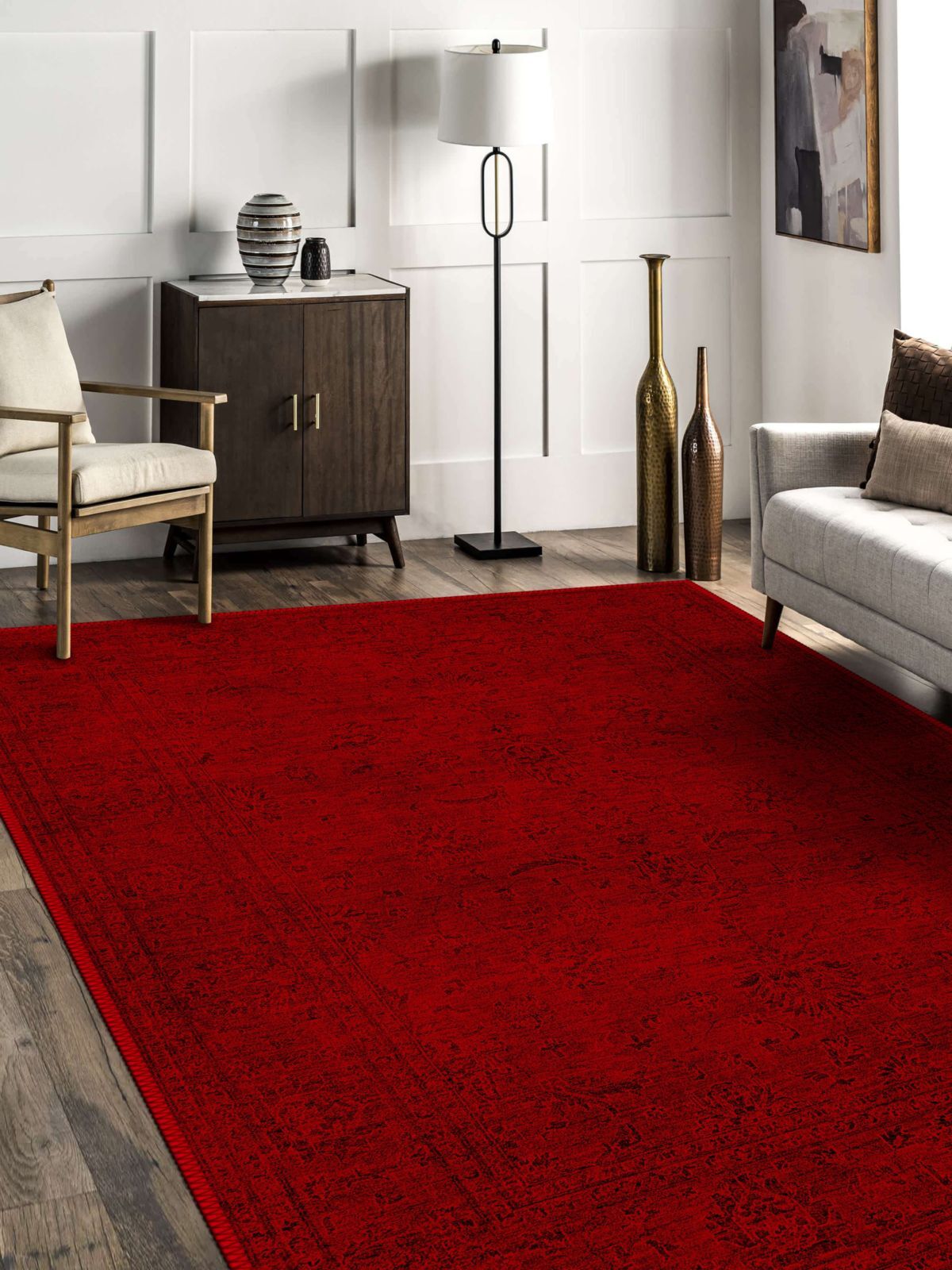 Vintage Desenli Halı, Pamuk Dokuma Pamuklu Taban Dekoratif Halı Kilim 92 - 60 x 100