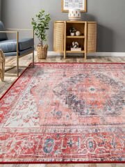 Vintage Desenli Halı, Pamuk Dokuma Pamuklu Taban Dekoratif Halı Kilim 94 - 60 x 100