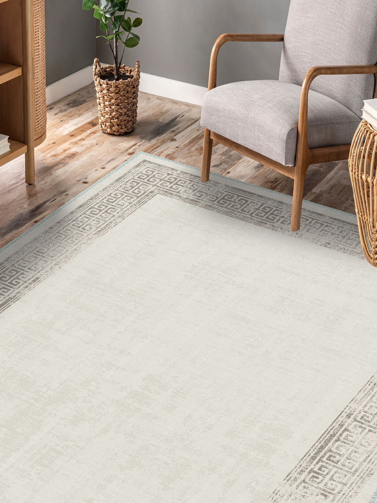 Vintage Desenli Halı, Pamuk Dokuma Pamuklu Taban Dekoratif Halı Kilim 97 - 60 x 100