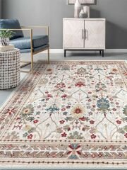 Vintage Desenli Halı, Pamuk Dokuma Pamuklu Taban Dekoratif Halı Kilim 98 - 60 x 100