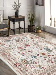 Vintage Desenli Halı, Pamuk Dokuma Pamuklu Taban Dekoratif Halı Kilim 98 - 60 x 100