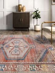 Vintage Desenli Halı, Pamuk Dokuma Pamuklu Taban Dekoratif Halı Kilim 99 - 60 x 100