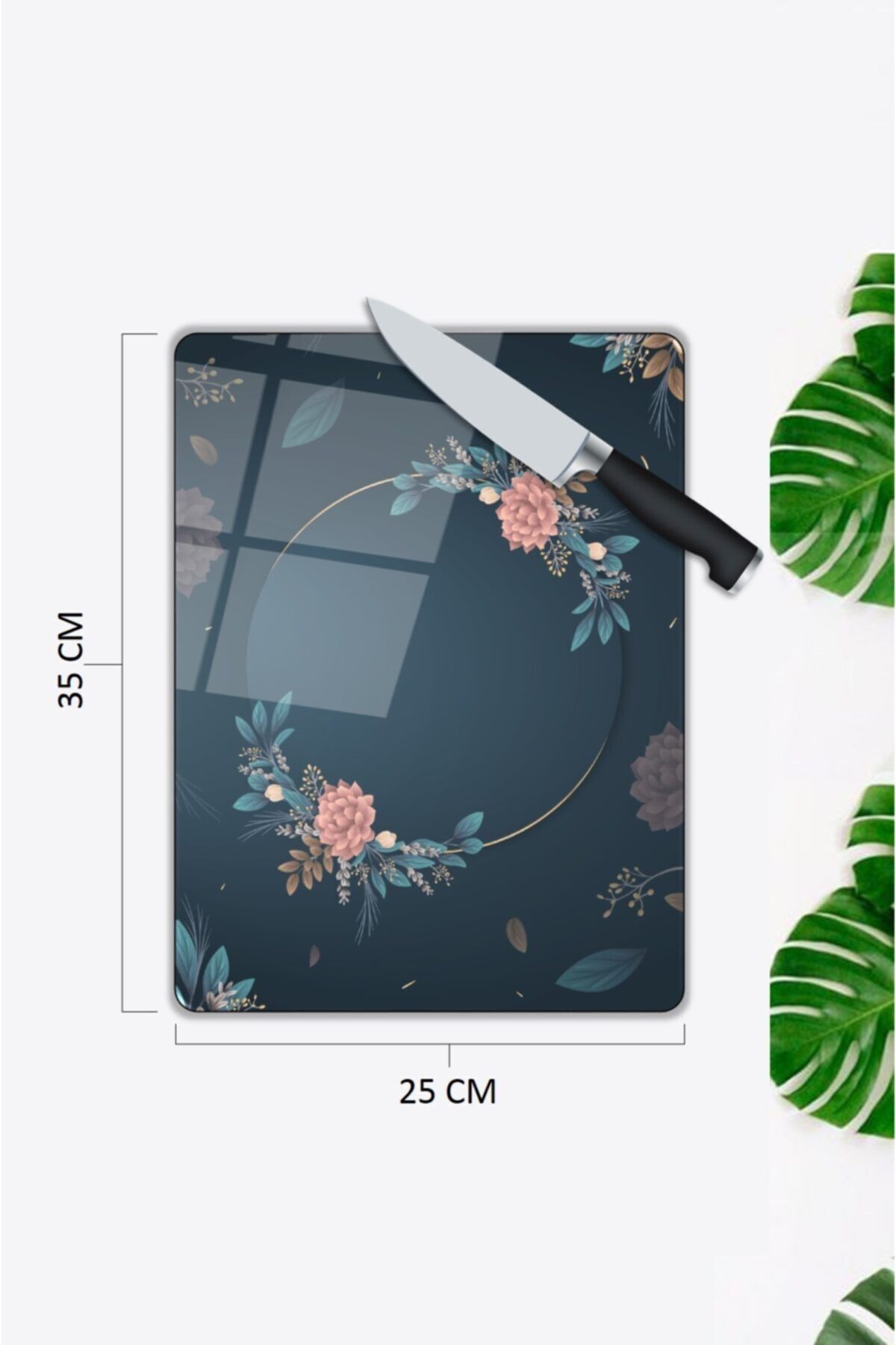 Çiçek Cam Kesme Tahtası  25 x 35 cm