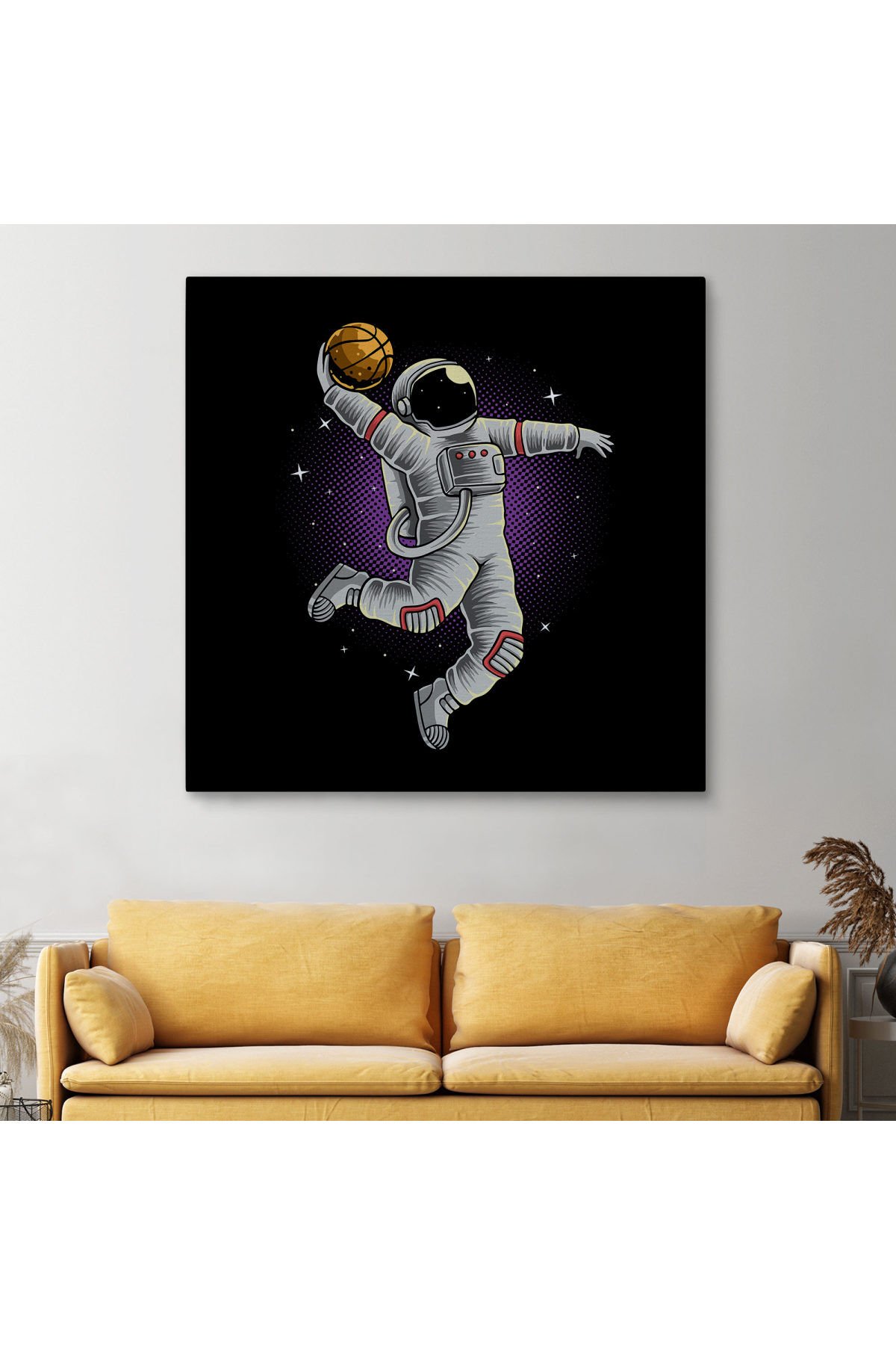 Ay'da Basketbol Oynayan Astronot Kanvas Tablo-5068