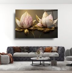 Lotus Çiçek Cam Tablo Özel Tasarım Ofis, Mutfak Çocuk Odası, Salon Dekorasyon
