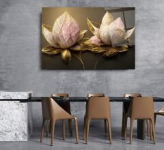 Lotus Çiçek Cam Tablo Özel Tasarım Ofis, Mutfak Çocuk Odası, Salon Dekorasyon