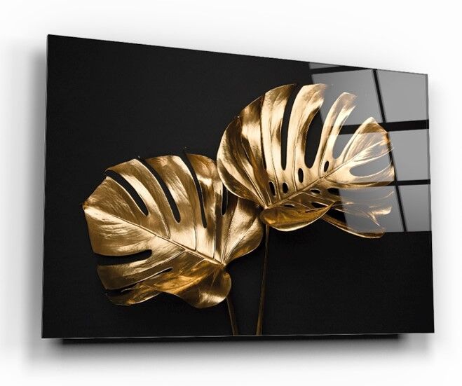 Gold Yapraklar Cam Tablo Özel Tasarım Ofis, Mutfak Çocuk Odası, Salon Dekorasyon
