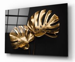 Gold Yapraklar Cam Tablo Özel Tasarım Ofis, Mutfak Çocuk Odası, Salon Dekorasyon