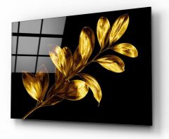 Gold Yapraklar Cam Tablo Özel Tasarım Ofis, Mutfak Çocuk Odası, Salon Dekorasyon