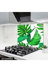 Disegno Cam Ocak Arkası Koruyucu | Yeşil Yaprak Desenli