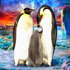 Kanvas Penguen Ailesi Sayılarla Boyama Seti Rulo