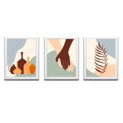 Bohem Tarz MDF Plastik Çerçeveli 3'lu Dekoratif Tablo 07