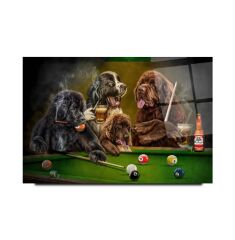 Bilardo ve Köpekler Cam Tablo Özel Tasarım Ofis, Mutfak Çocuk Odası, Salon Dekorasyon