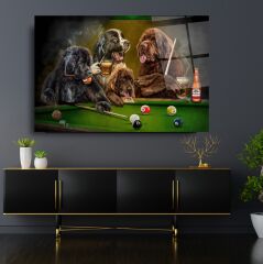 Bilardo ve Köpekler Cam Tablo Özel Tasarım Ofis, Mutfak Çocuk Odası, Salon Dekorasyon
