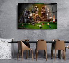 Bilardo ve Köpekler Cam Tablo Özel Tasarım Ofis, Mutfak Çocuk Odası, Salon Dekorasyon