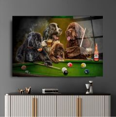Bilardo ve Köpekler Cam Tablo Özel Tasarım Ofis, Mutfak Çocuk Odası, Salon Dekorasyon