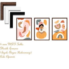 Bohem Tarz MDF Plastik Çerçeveli 3'lu Dekoratif Tablo 16