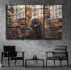 Ünlü Ressamlar ve Yapıtları Modern Yaşam Alanları İçin 3'lü Dikey Cam Tablo 04
