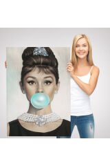 Audrey Hepburn Yeşil Kabarcık Sakızlı Dekoratif Kanvas Duvar Tablosu-5108-2