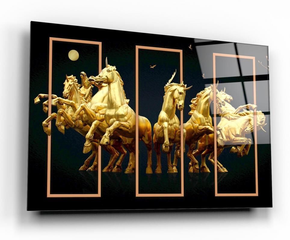 Gold Atlar Cam Tablo Özel Tasarım Ofis, Mutfak Çocuk Odası, Salon Dekorasyon