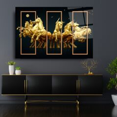 Gold Atlar Cam Tablo Özel Tasarım Ofis, Mutfak Çocuk Odası, Salon Dekorasyon