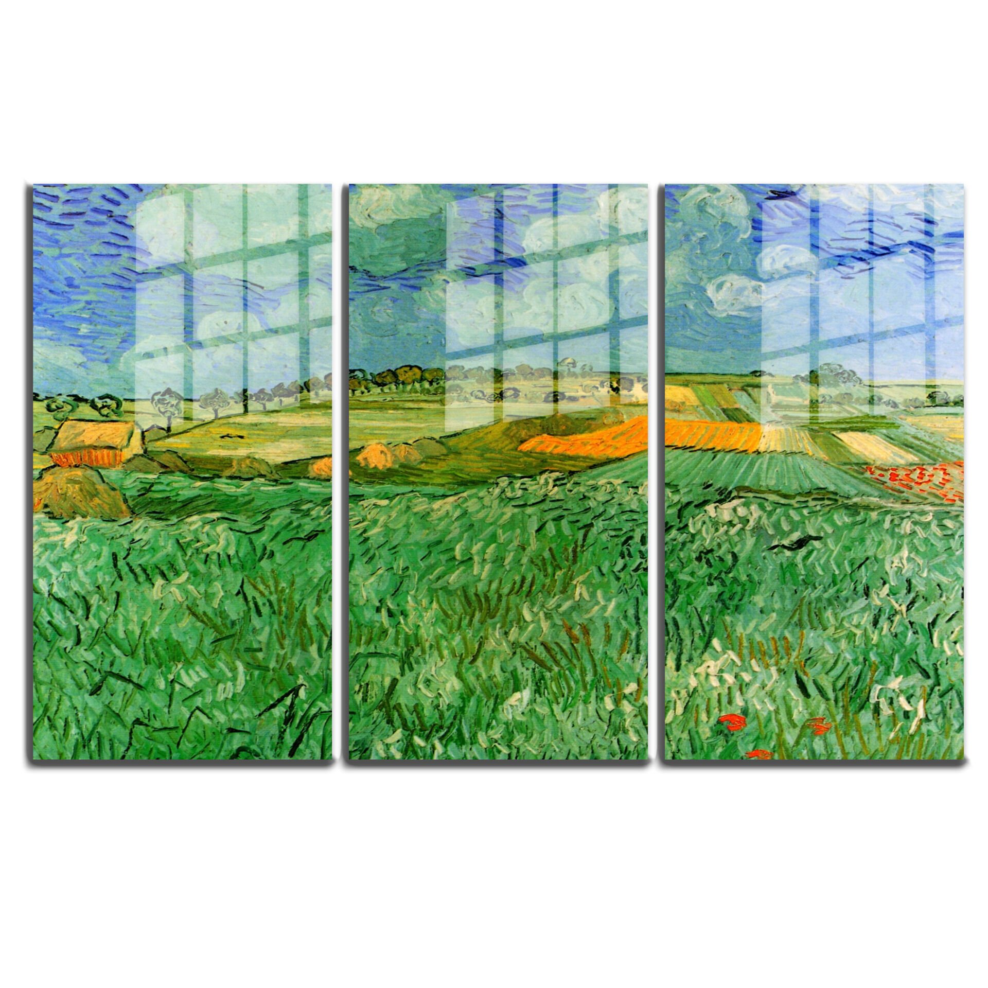 Ünlü Ressamlar ve Yapıtları Modern Yaşam Alanları İçin 3'lü Dikey Cam Tablo 17