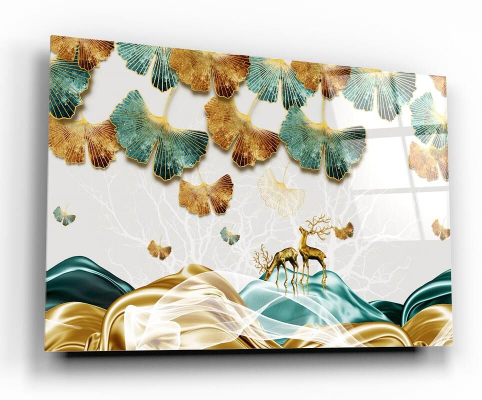 Gold Çiçekler Cam Tablo Özel Tasarım Ofis, Mutfak Çocuk Odası, Salon Dekorasyon