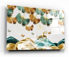 Gold Çiçekler Cam Tablo Özel Tasarım Ofis, Mutfak Çocuk Odası, Salon Dekorasyon