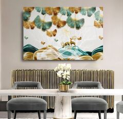 Gold Çiçekler Cam Tablo Özel Tasarım Ofis, Mutfak Çocuk Odası, Salon Dekorasyon